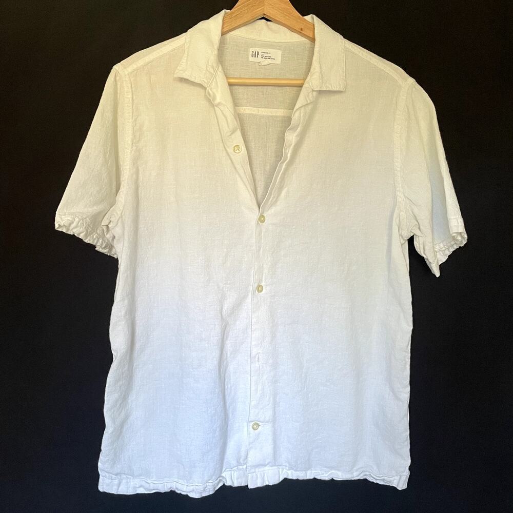 GAP linen cotton standard fit white short‎ sleeved button down shirt women's S